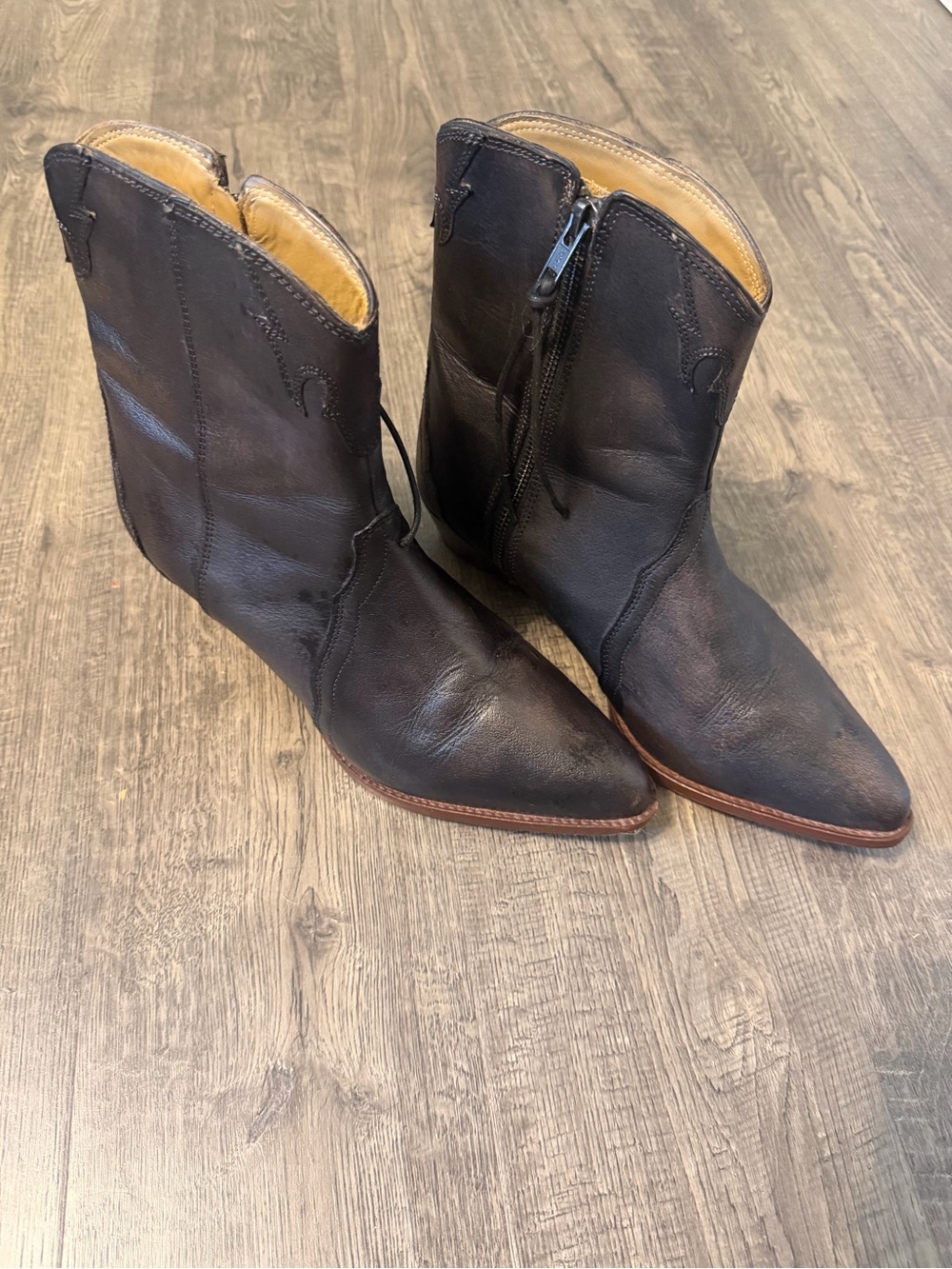 Free People Black Pointed Toe Leather Western Zip Ankle Booties